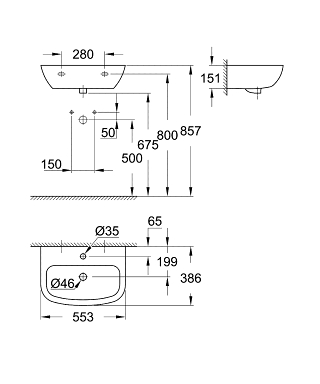Obrázek GROHE Bau Ceramic Závěsné umyvadlo 55 cm 39440000 bílá
