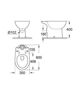 Bild von GROHE Bau Ceramic Stand Tiefspül-WC ohne Spülkasten waagrecht 39428000 weiss