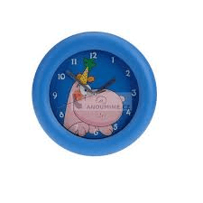 Obrázek Dětské nástěnné hodiny, průměr 26 cm, motiv hroch, modré
