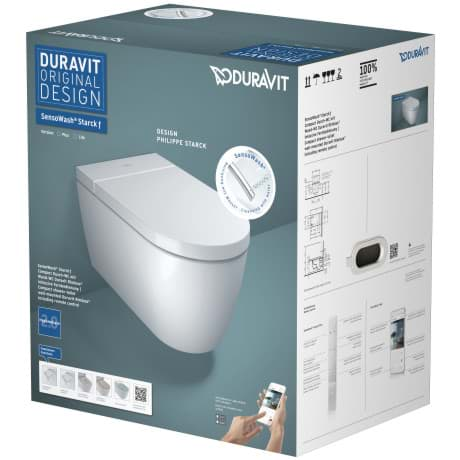 Ảnh của DURAVIT Kompaktní bidetové WC Plus 650000 Design by Philippe Starck _ Barva 00, 575 mm, Bílá, Druh materiálu sedátko: Duroplast, Druh materiálu kryt: Duroplast, Dosoušecí fén s teplým vzduchem, Vyhřívání sedátko, Druh ovládání: Dálkové ovládání, Aplikace, Počet programovatelných uživatelských profilů: 2, Energeticky úsporný mód: Nastavitelný, Rozměry krabice: 455x740x645 mm, Sjednocený vodní štíte