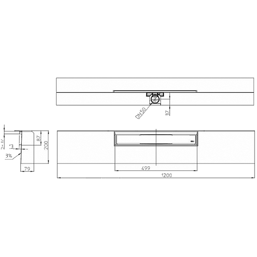 Obrázek HL 531 sprchový žlab PRIMUS-LINE 1200x200x79mm, DN50 - HL531