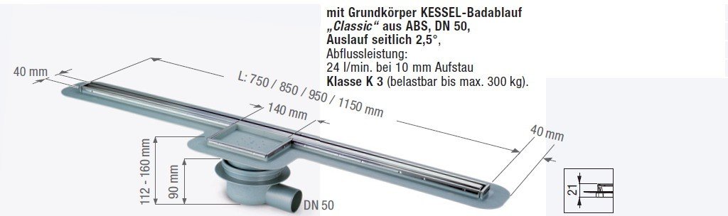 Obrázek KESSEL Linearis odtokový kanál 750 mm 40150,83