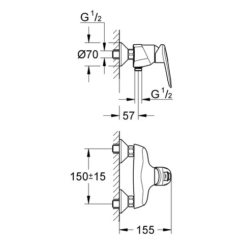 Зображення з  GROHE TOUCH baterie sprchová nástěnná 150mm 32263000 chrom