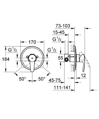 Bild von GROHE EUROSTYLE Brausebatterie 33635001 chrom