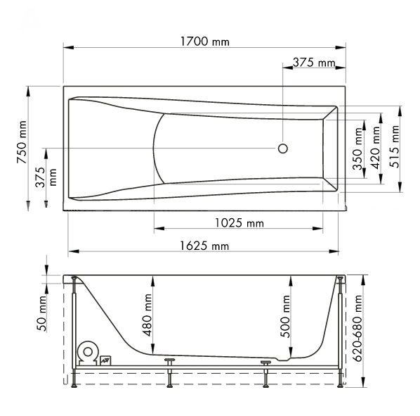 Obrázek HANSGROHE PHARO 210 WHIRLPOOL vana (combi systém Comfort) 22704000
