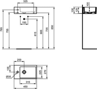 Bild von IDEAL STANDARD Strada Handwaschbecken 450x270mm, mit 1 Hahnloch, ohne Überlauf #K081701 - Weiß (Alpin)