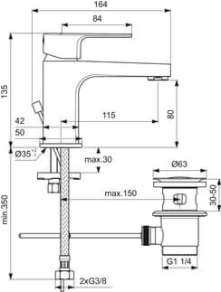 Зображення з  IDEAL STANDARD Umyvadlová baterie Cerafine D, 115mm výčnělek #BC685AA - chrom