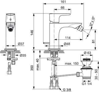 Зображення з  IDEAL STANDARD Bidetová baterie Connect Air, průmět 114 mm #A7030AA - chrom