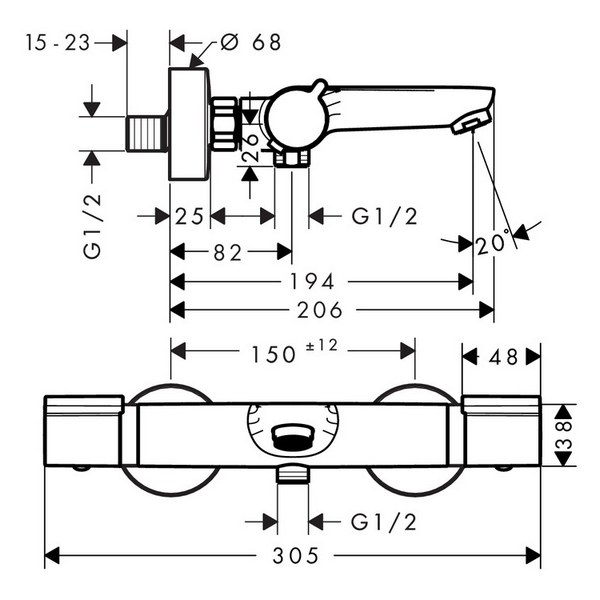 Bild von HANSGROHE Versostat 2 Wannenthermostat Aufputz 15348000 chrom