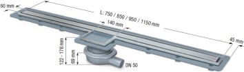 Bild von KESSEL Komplett-Duschrinne Linearis Super 60 Auslauf seitlich; DN 50; Sperrwasserhöhe 30 mm; 850 mm Rinnenlänge 45700.84