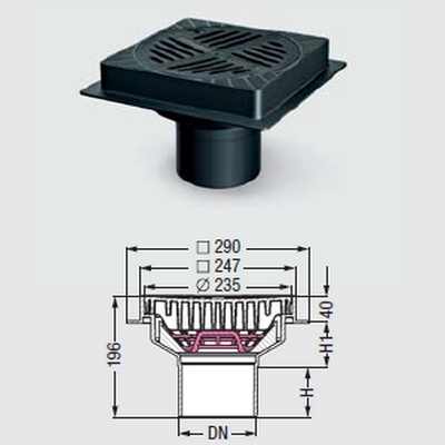 Ảnh của KESSEL odtok parkovací plošiny DN 100, hranatý, připojení SML potrubí 48501