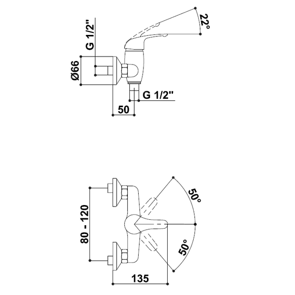 Bild von KREINER Einhand-Brausebatterie ohne Zubehör (100 mm) VE80A K - chrom