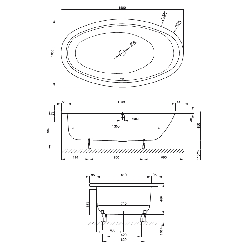 Bild von BETTE HOME OVAL Badewanne 180x100cm 8994 000 - weiß