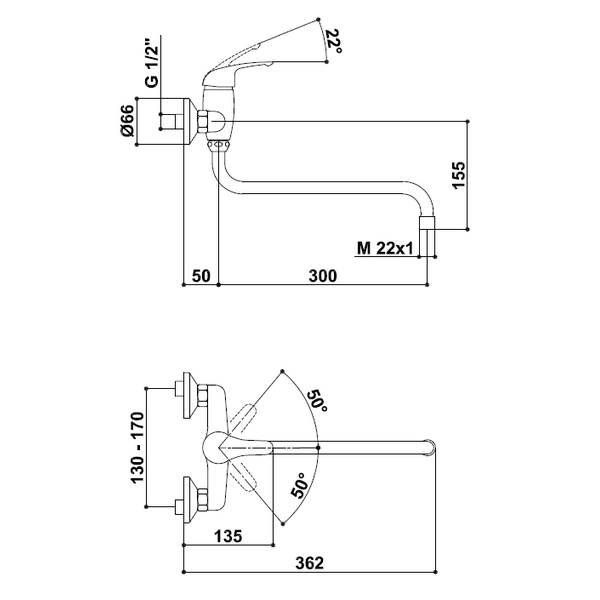 Bild von KREINER NAPOLI Einhand-Waschtischbatterie (150 mm) NA02B K - chrom