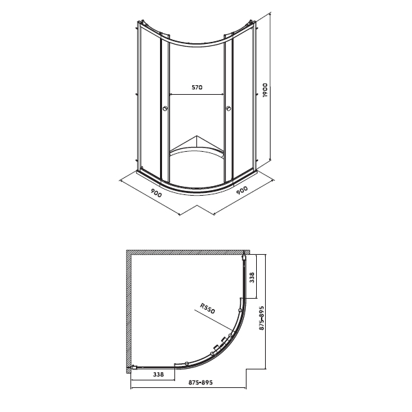 Bild von KREINER MILANO Duschkabine 1/4-Kreis 90 cm KREMIC90 - silber glanz/Glas