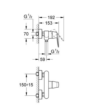 Obrázek GROHE Eurosmart Cosmopolitan Páková sprchová baterie, DN 15, 32837000 chrom
