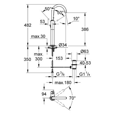 Зображення з  GROHE Atrio Одноважільний змішувач для раковини 1/2″ XL-розміру хром 32647001