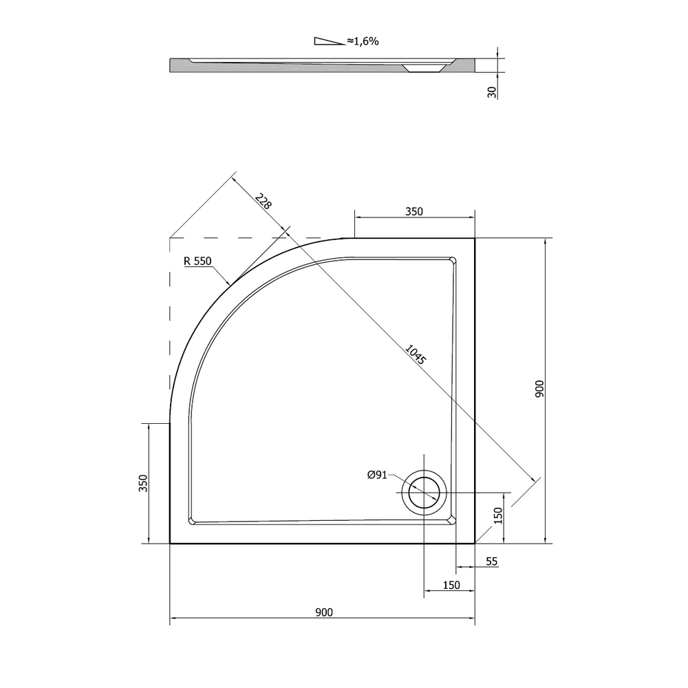 Зображення з  KREINER NAPOLI sprchová vanička čtvrtkruh 90cm, litý mramor KRENASVAIS90