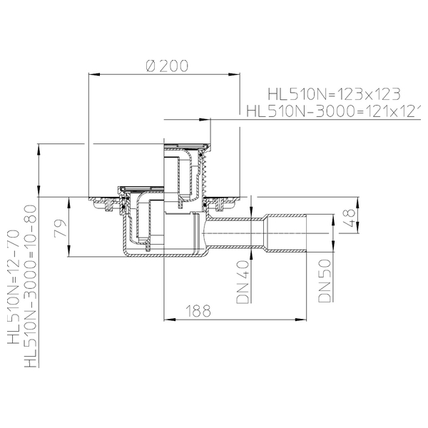 Ảnh của HL podlahová vpust DN40/50 - mřížka 115x115 nerez HL510N