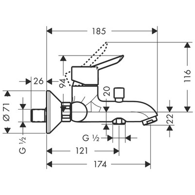 Obrázek HANSGROHE FOCUS S Single lever bath mixer for exposed installation 31742000 chrom
