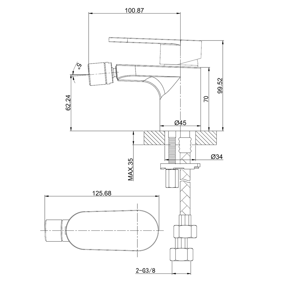 Bild von KREINER PREMIUM OVAL Einhand-Bidetbatterie mit Ablaufgarnitur E000006 - chrom