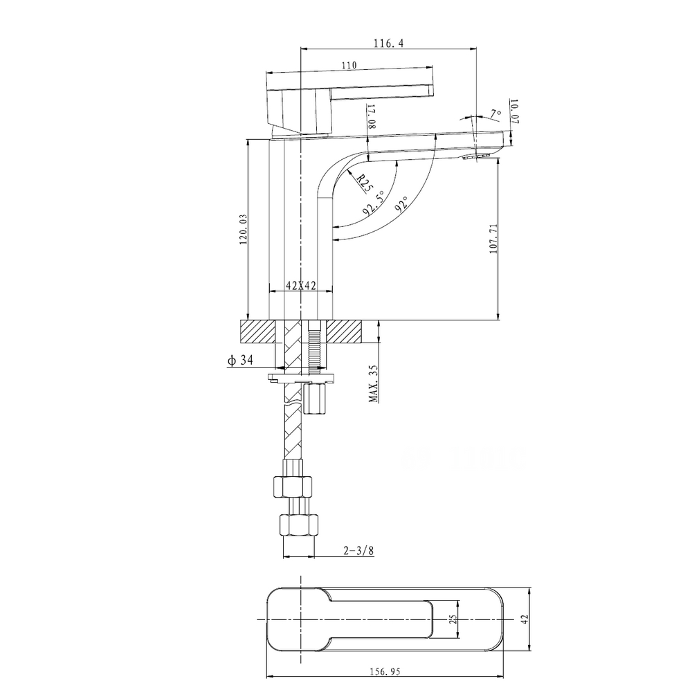 Bild von KREINER PREMIUM SQUARE Einhand-Waschtischbatterie mit Ablaufgarnitur E000007 - chrom