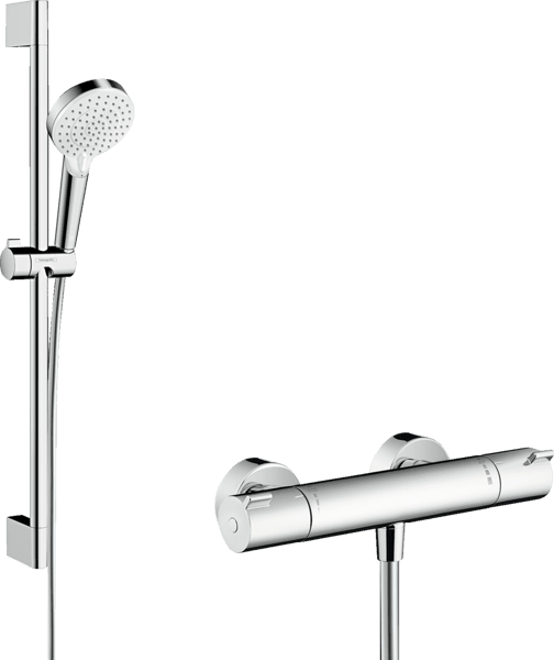 Obrázek HANSGROHE Crometta Vario sprchová souprava na stěnu s termostatem Ecostat 1001 CL a sprchovou tyčí 65 cm #27812400 - bílá/chrom