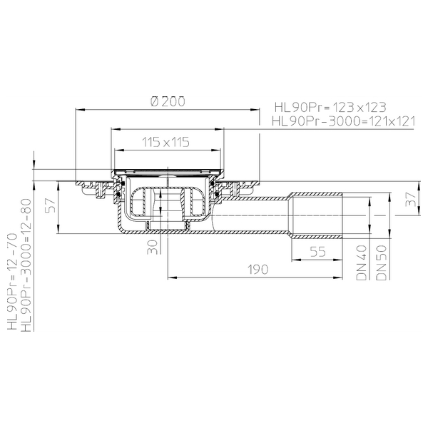 Ảnh của HL podlahová vpusť s vodorovným odtokem HL90Pr