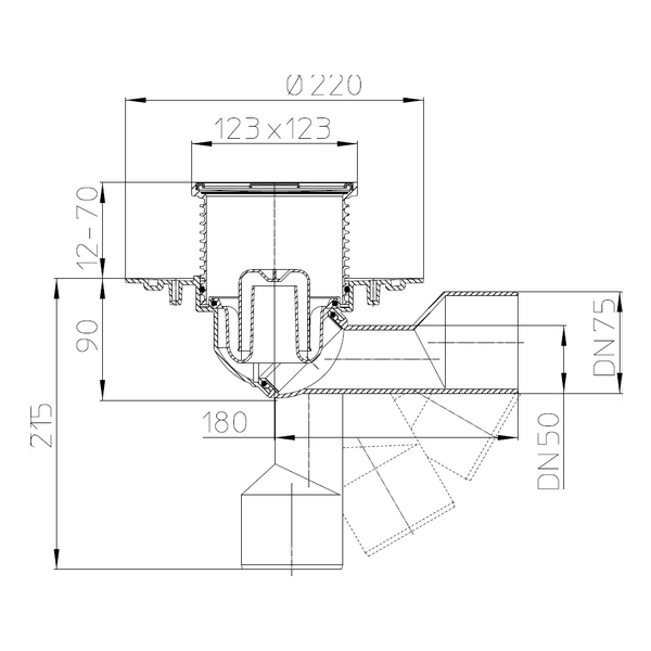 Bild von HL Bodenablauf DN50/75 drehbar mit Geruchsverschluss HL80.1