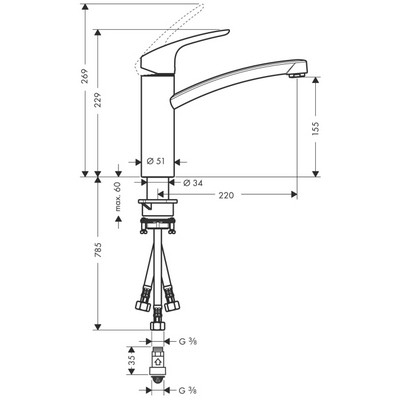 Obrázek HANSGROHE Focus M41 kuchyňská páková baterie 160, beztlakové ohřívače vody, 1jet 31804000 chrom
