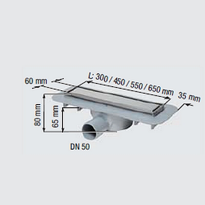 Зображення з  Sprchový žlab KESSEL LINEARIS Compact DN50 boční, L = 650, 45600,62