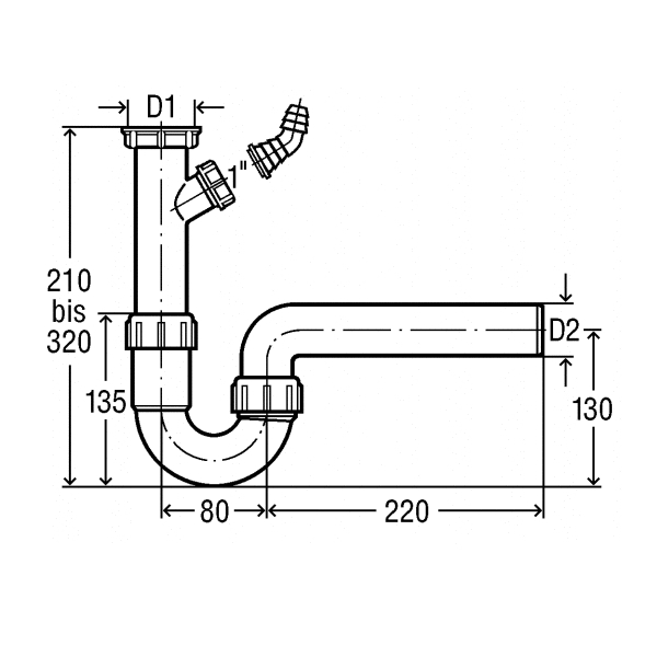 Bild von VIEGA Röhrengeruchschluss für Küchenspüle 1 1/2" x 50 mm, 102838 / 7985.10